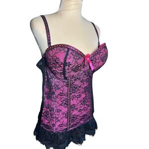 vintage y2k seven til midnight Pink black lace corset top victorian size 1X/2X
